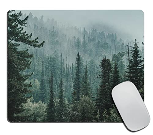 Mauspad Forest Deep Green Rectangle Mouse pad Mousepad Fog Mouse pad Office Decor Birthday Gift Round Mouse pad Friends Gift Office Supplies 9.5 x 8.9 x 0.3 cm Inch von TSSOHU