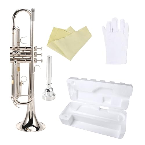 Trompete für Anfänger Blechblasinstrument Trompete B-Blech-Blechtrompete Box Anfänger Üben Professionell Spielen Dreiton-Trompete(Color:Silver) von TSTS