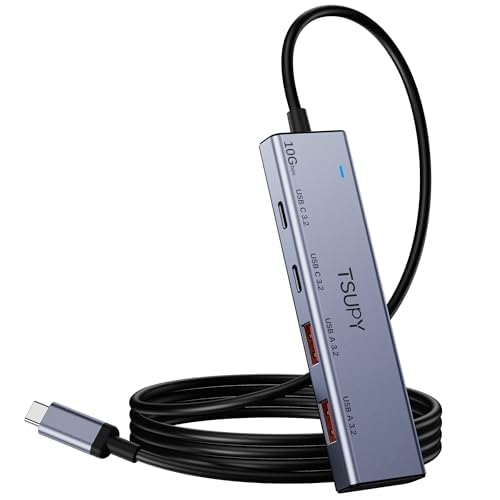 TSUPY USB C Hub 10Gbps, USB c Verteiler mit 2*Type-C 3.2 und 2*Type-A 3.2 Ports, Aluminium USB 3.2 Adapter mit 120cm Kabel für MacBook Pro/Air, iMac, iPhone 15/15 Pro, Surface Pro usw. TSUPY USB C Hub 10Gbps, USB c Verteiler mit 2*Type-C 3.2 und 2*Type-A 3.2 Ports, Aluminium USB 3.2 Adapter mit 120cm Kabel für MacBook Pro/Air, iMac, iPhone 15/15 Pro, Surface Pro usw. von TSUPY