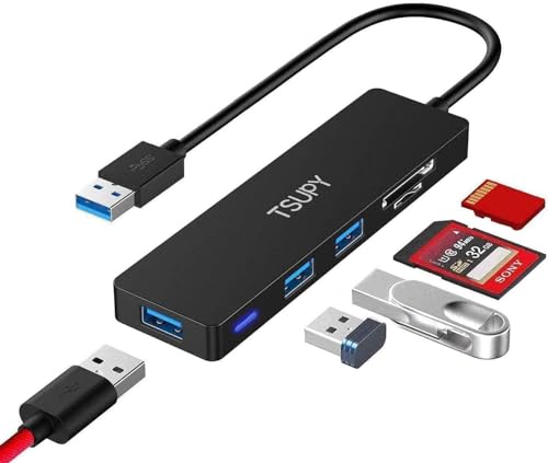 TSUPY USB Hub 3.0 5 in 1, SD Kartenleser USB Verlängerung 3 USB 3.0 + Micro SD Kartenleser + SD Kartenleser USB Hub SD Card für USB Stick Speicherkarte Micro sd usw. von TSUPY