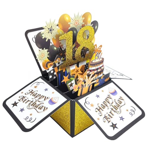 TSUWNO Pop Up 3D Karte zum 18. Geburtstag - Happy Birthday Grußkarte für besondere Glückwünsche und kreative Geburtstagsgeschenke an Familie und Freunde. von TSUWNO