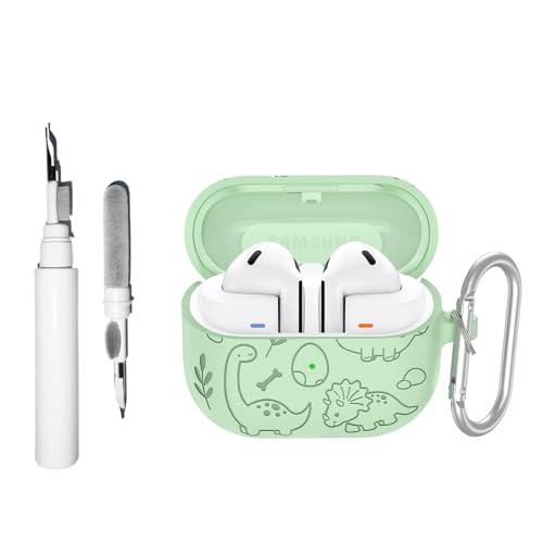 TSVSXS Schutzhülle mit Gravur, kompatibel mit Samsung Galaxy Buds3 Pro/Galaxy Buds3 (2024), mit Schlüsselanhänger, niedlicher Dinosaurier, weiche Silikon-Schutzhülle mit Reinigungsset von TSVSXS