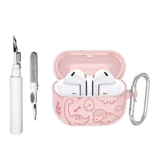 TSVSXS Schutzhülle mit Gravur, kompatibel mit Samsung Galaxy Buds3 Pro/Galaxy Buds3 (2024), mit Schlüsselanhänger, niedlicher Dinosaurier, weiche Silikon-Schutzhülle mit Reinigungsset von TSVSXS