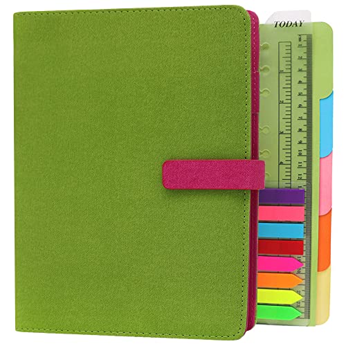 TSY Notizbuch Nachfüllbar Din B5, Leder Padded Stoff Abdeckun Persönlicher Organizer Planer mit Stifthalter Steckplätze für Karten, Ringbuch Reisetagebuch für Büro Reisende Schüler, Grün von TSY