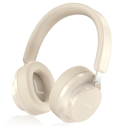 Over Ear Kopfhörer Kabellos Bluetooth, Noise Cancelling Kopfhörer Bluetooth mit Mikrofon, Cancelling Wireless Kopfhörer Over Ear, 65h Spielzeit, Klare Anrufe, Comfort Fit für Reisen (Beige) von TSYUCXH