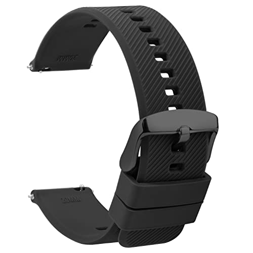 TStrap Silikon Uhrenarmband Schnellspanner 18mm - Weich Schwarz Gummi Ersatz Uhrband für Smartwatch - Mehrere Farben für Herren Damen - wasserdichte Sport Edelstahlschnalle - 20mm 22mm TStrap Silikon Uhrenarmband Schnellspanner 18mm - Weich Schwarz Gummi Ersatz Uhrband für Smartwatch - Mehrere Farben für Herren Damen - wasserdichte Sport Edelstahlschnalle - 20mm 22mm von TStrap