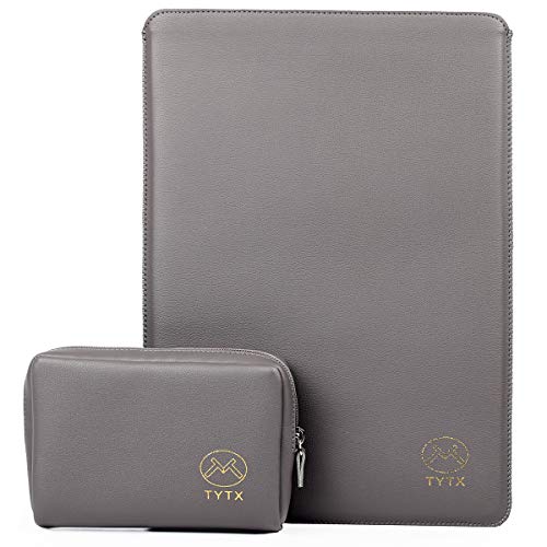TYTX 15 Zoll Leder Laptop Hülle Tasche Schutzhülle für Neue MacBook Pro Touch Bar 2016 2017 2018 15,4 Zoll A1990 A1707(Grau) von TT TYTX