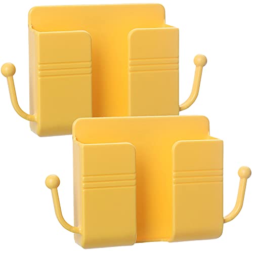 Handyhalter Wandhalterung Ladekabel Ständer,2pcs Fernbedienungshalter Organizer Selbstklebende mit Halter Aufbewahrungsbox für Handy Fernbedienung Ladegerät mit 2-Seite-Haken (Yellow) von TT-