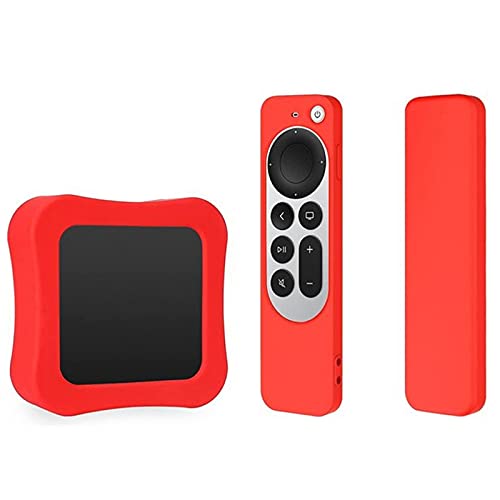 TT- Silikon-Schutzhülle +TV-Box Schutzhülle Kompatibel mit Apple TV 4K 2021 Remote Control Case, Schutzhülle Anti-Rutsch Durable Fernbedienung Schutzhülle Cover Case Shell Protective (Rot) von TT-