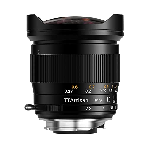 TT Artisan Fisheye Objektiv 11mm f 2.8 Anschluss Leica M Ultra-Weitwinkelobjektiv für Vollformat im Alugehäuse Bildwinkel 180 Grad, Schwarz von TTARTISAN