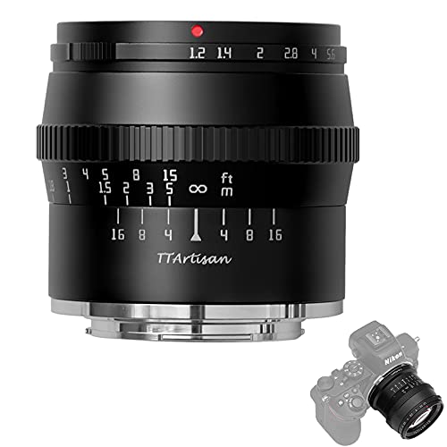 TTARTISAN 50mm F1.2 Objektiv APS-C Kameras Objektiv Manueller Fokus für Nikon Z-Mount Kameras ZFC Z50 Z5 Z6 Z6II Z7 Z7II Z9(Schwarz von TTARTISAN