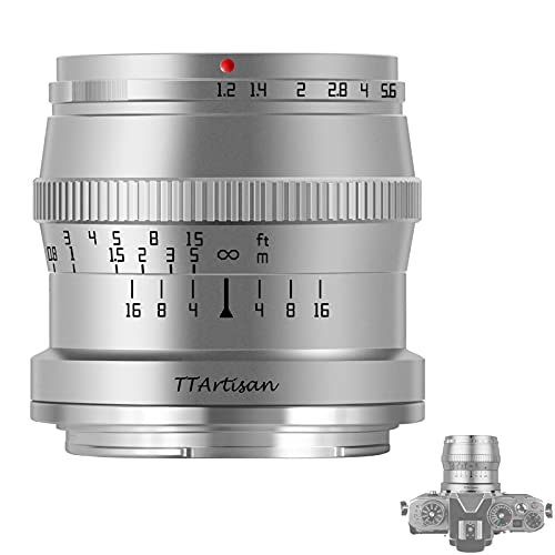 TTARTISAN 50mm F1.2 Objektiv APS-C MF für Fuji X Mount Kameras X-A1 X-A10 X-M1 X-M2 X-H1 X-T1 X-T10 X-T2 X-T20 X-T3 X-T4 X- T100 X-T200 X-T30 X-PR01 XS10 und mehr（Silber） von TTARTISAN
