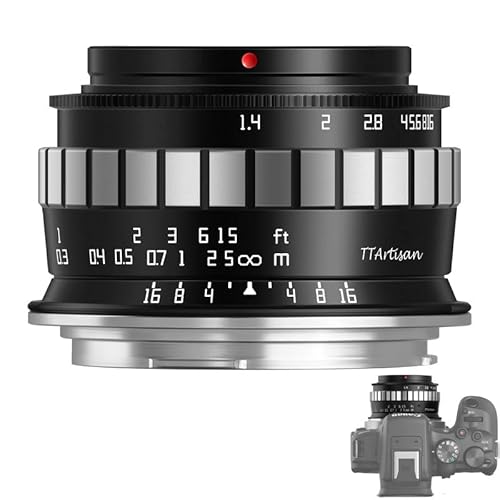 TTArtisan 23mm F1.4 Objektiv APS-C Kameras Objektiv MF für spiegellose Kameras nur für Canon RF APS-C Rahmen: R7, R10; Vollformat (APS-C-Modus): EOS R RP R5 R6. (Silber) von TTARTISAN