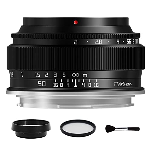 TTArtisan 50 mm F2 Vollformatobjektiv mit großer Blende, manuelles Portraitobjektiv für Fuji X XF Mount Kamera XT4 XT10 XT20 XT30 XT200 XS10 XA3 XA5 X100V XE2 XE2S XE3, Schwarz von TTARTISAN