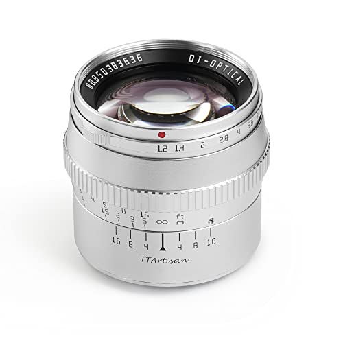 TTArtisan 50 mm f1.2 APS-C Metallgehäuse Objektiv kompatibel mit Canon M Mount - Silber von TTARTISAN