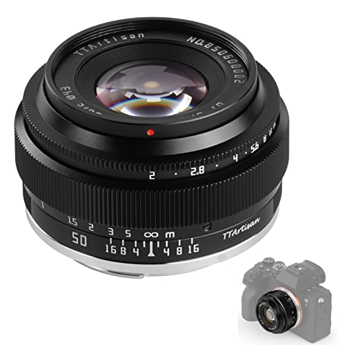 TTArtisan 50mm F2 Objektiv Vollformatkameras Objektiv MF für spiegellose Kameras Nur für Sony E-Mount Kameras A7 A7II A7R A7S A9 APS-C: A5000 A6600 NEX-3 NEX-5 NEX-7 NEX5C und mehr(Schwarz) von TTARTISAN