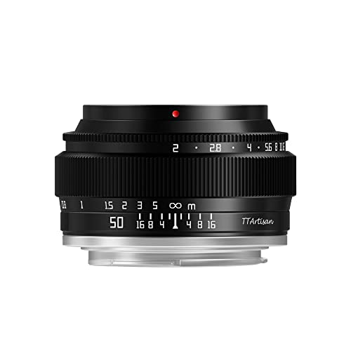 TTArtisan 50mm F2 Objektiv Vollformatkameras Objektiv MF für spiegellose Kameras Nur für Sony E-Mount Kameras A7 A7II A7R A7S A9 APS-C: A5000 A6600 NEX-3 NEX-5 NEX-7 NEX5C und mehr(Schwarz) von TTARTISAN