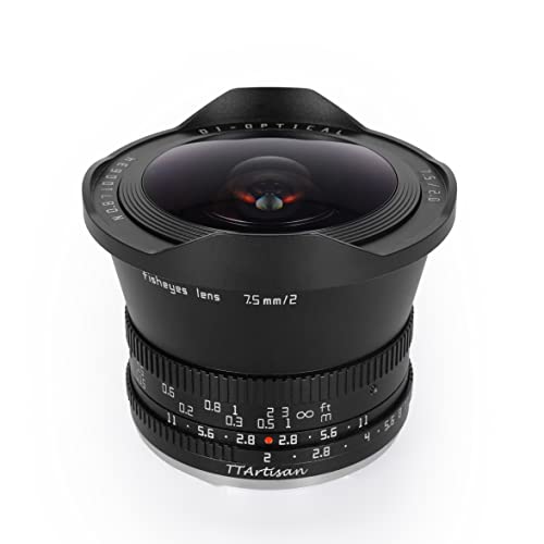 TTArtisan 7,5 mm F2.0 APS-C große Blende Fischaugenobjektiv kompatibel mit Sony E Mount Kamera A5000, A5100, A6000, A6100, A6300, A6400, A6500, A6600, NEX-3, NEX-3N, NEX-3R von TTARTISAN