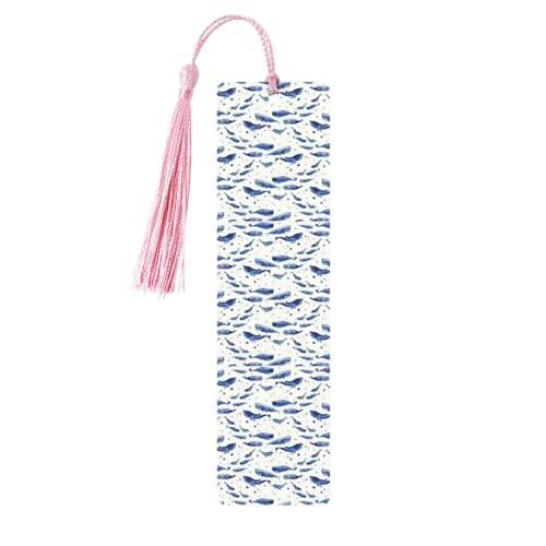 Kleine blaue Wale schwimmender Druck, 5 Stück, klassischer Stil, Lesezeichen mit Seil, Buchzubehör zum Lesen, Bürobedarf Kleine blaue Wale schwimmender Druck, 5 Stück, klassischer Stil, Lesezeichen mit Seil, Buchzubehör zum Lesen, Bürobedarf von TTIGLHOH