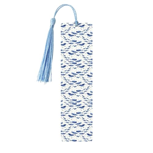 Kleine blaue Wale schwimmender Druck, 5 Stück, klassischer Stil, Lesezeichen mit Seil, Buchzubehör zum Lesen, Bürobedarf Kleine blaue Wale schwimmender Druck, 5 Stück, klassischer Stil, Lesezeichen mit Seil, Buchzubehör zum Lesen, Bürobedarf von TTIGLHOH