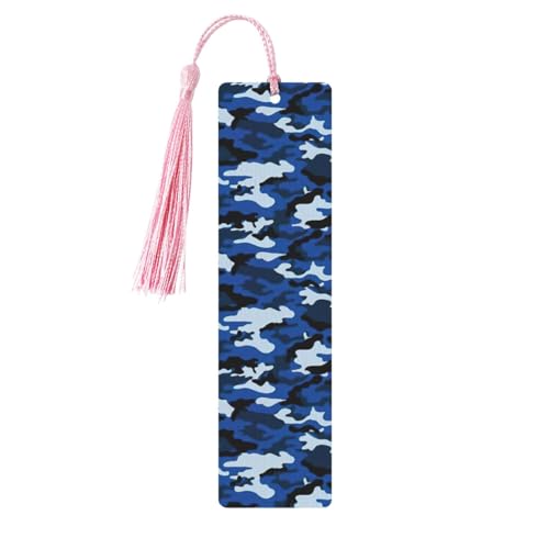 Lesezeichen mit blauem Camouflage-Druck, klassischer Stil, Lesezeichen mit Seil, Buchzubehör zum Lesen, Bürobedarf, 5 Stück Lesezeichen mit blauem Camouflage-Druck, klassischer Stil, Lesezeichen mit Seil, Buchzubehör zum Lesen, Bürobedarf, 5 Stück von TTIGLHOH