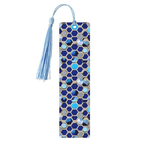 Lesezeichen mit blauem Sechseck- und Diamantdruck, klassischer Stil, Lesezeichen mit Seil, Buchzubehör zum Lesen, Bürobedarf, 5 Stück Lesezeichen mit blauem Sechseck- und Diamantdruck, klassischer Stil, Lesezeichen mit Seil, Buchzubehör zum Lesen, Bürobedarf, 5 Stück von TTIGLHOH