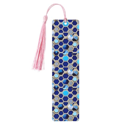 Lesezeichen mit blauem Sechseck- und Diamantdruck, klassischer Stil, Lesezeichen mit Seil, Buchzubehör zum Lesen, Bürobedarf, 5 Stück Lesezeichen mit blauem Sechseck- und Diamantdruck, klassischer Stil, Lesezeichen mit Seil, Buchzubehör zum Lesen, Bürobedarf, 5 Stück von TTIGLHOH