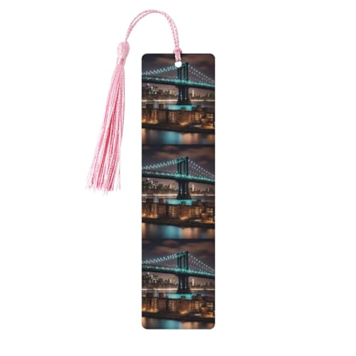 New York Manhattan Bridge Night Printing Lesezeichen im klassischen Stil, Lesezeichen mit Seil, Buchzubehör zum Lesen, Bürobedarf, 5 Stück New York Manhattan Bridge Night Printing Lesezeichen im klassischen Stil, Lesezeichen mit Seil, Buchzubehör zum Lesen, Bürobedarf, 5 Stück von TTIGLHOH