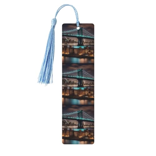 New York Manhattan Bridge Night Printing Lesezeichen im klassischen Stil, Lesezeichen mit Seil, Buchzubehör zum Lesen, Bürobedarf, 5 Stück New York Manhattan Bridge Night Printing Lesezeichen im klassischen Stil, Lesezeichen mit Seil, Buchzubehör zum Lesen, Bürobedarf, 5 Stück von TTIGLHOH