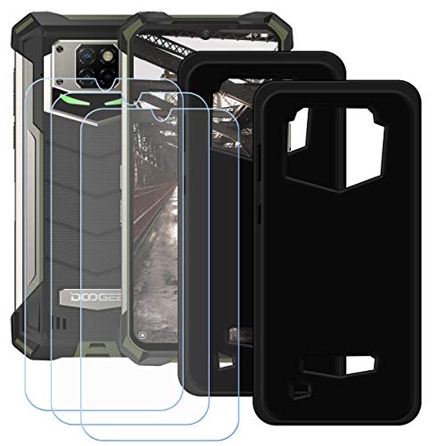 TTJ [2 Stück Schwarz Hülle für Doogee S88 Pro + [3 Stück] HD Panzerglas, Handyhülle Silikon Schutzhülle Cover TPU Case Handytasche - Panzerglasfolie Schutzfolie für Doogee S88 Pro (6,3") von TTJ