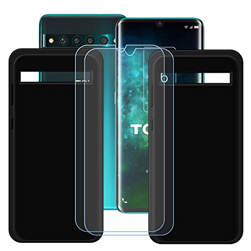 TTJ [2 Stück Schwarz Hülle für TCL 10 Pro + [2 Stück] HD Panzerglas, Handyhülle Silikon Schutzhülle Cover TPU Case Handytasche - Panzerglasfolie Schutzfolie für TCL 10 Pro (6,47") von TTJ