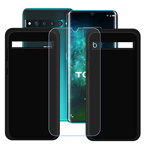 TTJ [2 Stück Schwarz Hülle für TCL 10 Pro + HD Panzerglas, Handyhülle Silikon Schutzhülle Cover TPU Case Handytasche - Panzerglasfolie Schutzfolie für TCL 10 Pro (6,47") von TTJ