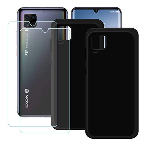 TTJ [2 Stück Schwarz Hülle für ZTE Axon 11 5G + [2 Stück] HD Panzerglas, Handyhülle Silikon Schutzhülle Cover TPU Case Handytasche - Panzerglasfolie Schutzfolie für ZTE Axon 11 5G (6,47") von TTJ