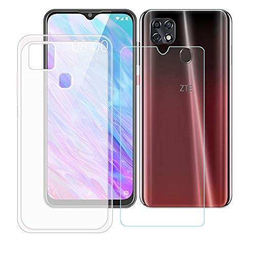 TTJ Durchscheinend Hülle für ZTE Blade 10 Smart + HD Panzerglas, Handyhülle Silikon Schutzhülle Cover TPU Case Handytasche - Panzerglasfolie Schutzfolie für ZTE Blade 10 Smart (6,49") von TTJ