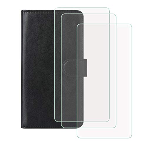 TTJ Handyhülle für LG K51S + [3 Stück] Panzerglas, HD Gehärtetes Glas Displayschutzfolie - Leder Flip Wallet Case Schutzhülle Tasche Handytasche für LG K51S (6,5") - Schwarz von TTJ