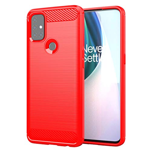 TTJ Hülle für Oneplus Nord N10 5G, Handyhülle Crystal Hochwertige ultradünne Bumper Kohlefaser Schutzhülle Cover TPU Case Weiche Handytasche für Oneplus Nord N10 5G (6,49") - Rot von TTJ