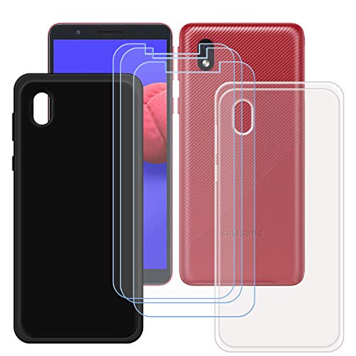 TTJ Schwarz + Transparent Hülle für Samsung Galaxy A3 Core (5,3") + [3 Stück] HD Panzerglas, Handyhülle Silikon Schutzhülle Cover TPU Case Handytasche - Panzerglasfolie Schutzfolie (5,3") von TTJ