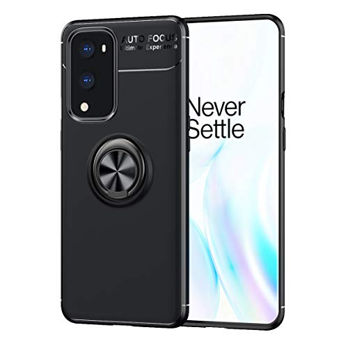 TTJ Schwarz Hülle für Oneplus 9 Pro (6,78"), Magnetische Adsorption Handyhülle Hochwertige Halterung Bumper Kohlefaser Schutzhülle Cover TPU Case Weiche Handytasche - Schwarz Ring ziehen von TTJ