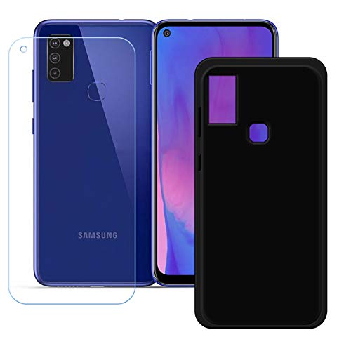 TTJ Schwarz Hülle für Samsung Galaxy M31 + HD Panzerglas, Handyhülle Silikon Schutzhülle Cover TPU Case Handytasche - Panzerglasfolie Schutzfolie für Samsung Galaxy M31 (6,4") von TTJ