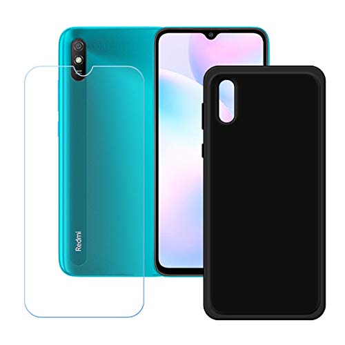 TTJ Schwarz Hülle für Xiaomi Redmi 9AT (6,53") + HD Panzerglas, Handyhülle Silikon Schutzhülle Cover TPU Case Handytasche - Panzerglasfolie Schutzfolie von TTJ