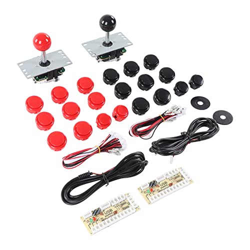 2-Spieler-Arcade-Spiel, DIY-Kit mit USB-Computer-Joystick-Platine, Arcade-Controller, Arcade-Joystick, Arcade-Tasten, Gamepad, 30 Kassettentasten, Rot, Schwarz von TTOCAR