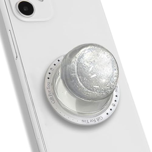 TTPSRY Handy Halterung Magnetisch Griffhalter Glitzer Kristallkugel Abnehmbarer Mit Magnetring Airbag Handyhalter Ausziehbar Deko Mobiltelefon für Frauen(Silbergrau) von TTPSRY