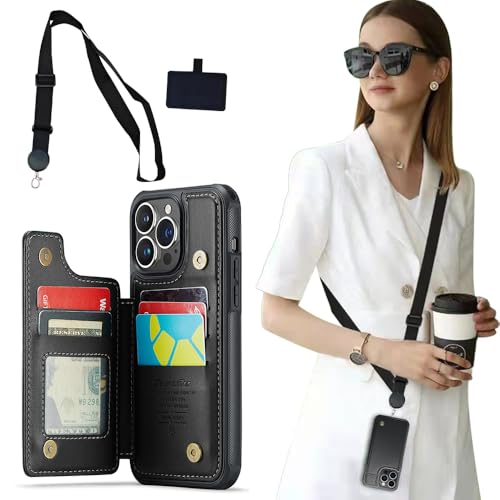 TTPSRY iPhone 16 Pro Hülle TPU Leder Brieftasche Handytasche mit Band RFID Blocker Stoßfestes Case mit Kartenfach und Standfunktion Geldtasche Handyhülle von TTPSRY