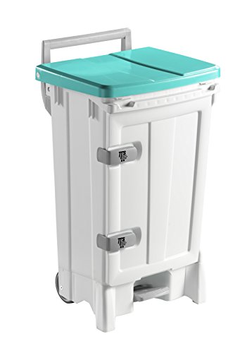 TTS Cleaning 00005724 open-up Aufbewahrungsbox aus Polypropylen mit Tür, Deckel grün, 125 mm Rollen, Kapazität 90 Liter, weiß von TTS Cleaning