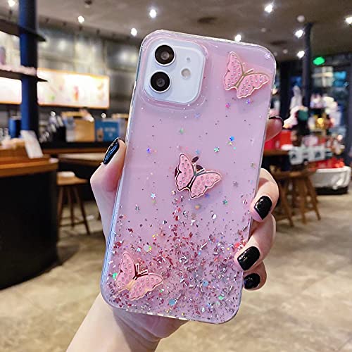 TTVV Crystal Glitzer Hülle für iPhone 14 Pro Max,Soft Slim Silicone Protective Cute Clear Sparkly Bling Butterfly Bumper Case for Girls Women,Schmetterling Rosa von TTVV