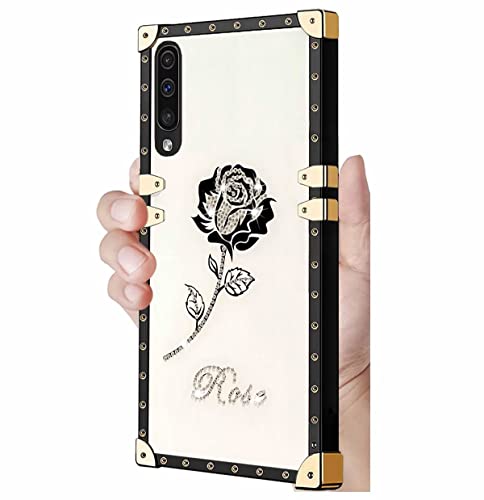 TTVV Glitzer Hülle für Samsung Galaxy A50,Diamant Bling Rose Blume Handyhülle Square Case für Mädchen Verstärkte Ecken Outdoor Stoßfest Schützhülle von TTVV