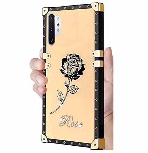 TTVV Glitzer Hülle für Samsung Galaxy Note 10 Plus,Diamant Bling Rose Blume Handyhülle Square Case für Mädchen Verstärkte Ecken Outdoor Stoßfest Schützhülle von TTVV