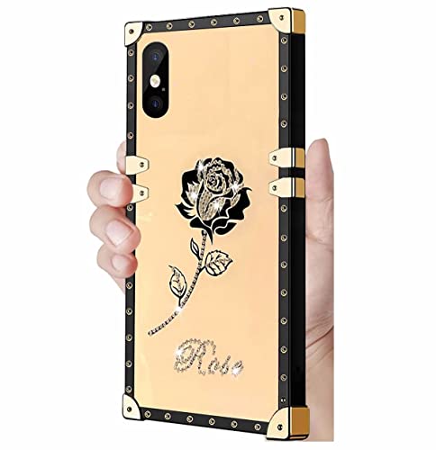 TTVV Glitzer Hülle für iPhone XS Max,Diamant Bling Rose Blume Handyhülle Square Case für Mädchen Verstärkte Ecken Outdoor Stoßfest Schützhülle von TTVV