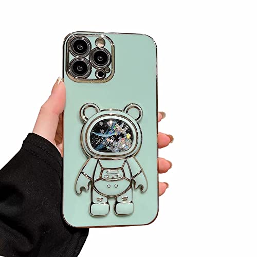 TTVV Miagon Bär Astronaut Ständer Hülle für Oppo Realme C21Y/C25Y,Cute Mädchen Dünn Treibsand Glitzer Galvanisierte Schutzhülle Weiches Case Bumper mit Astronaut Halter Kickständer von TTVV