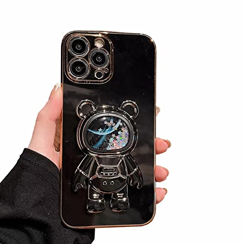 TTVV Miagon Bär Astronaut Ständer Hülle für Samsung Galaxy S20,Cute Mädchen Dünn Treibsand Glitzer Galvanisierte Schutzhülle Weiches Case Bumper mit Astronaut Halter Kickständer von TTVV